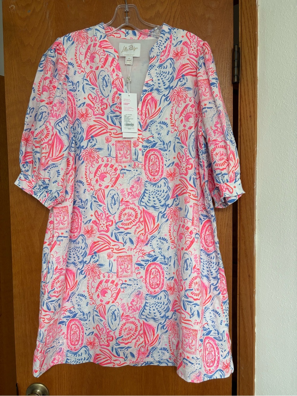 NWT Lilly Pulitzer Mialeigh linen dress in  Lil Sun Sea Sand 10